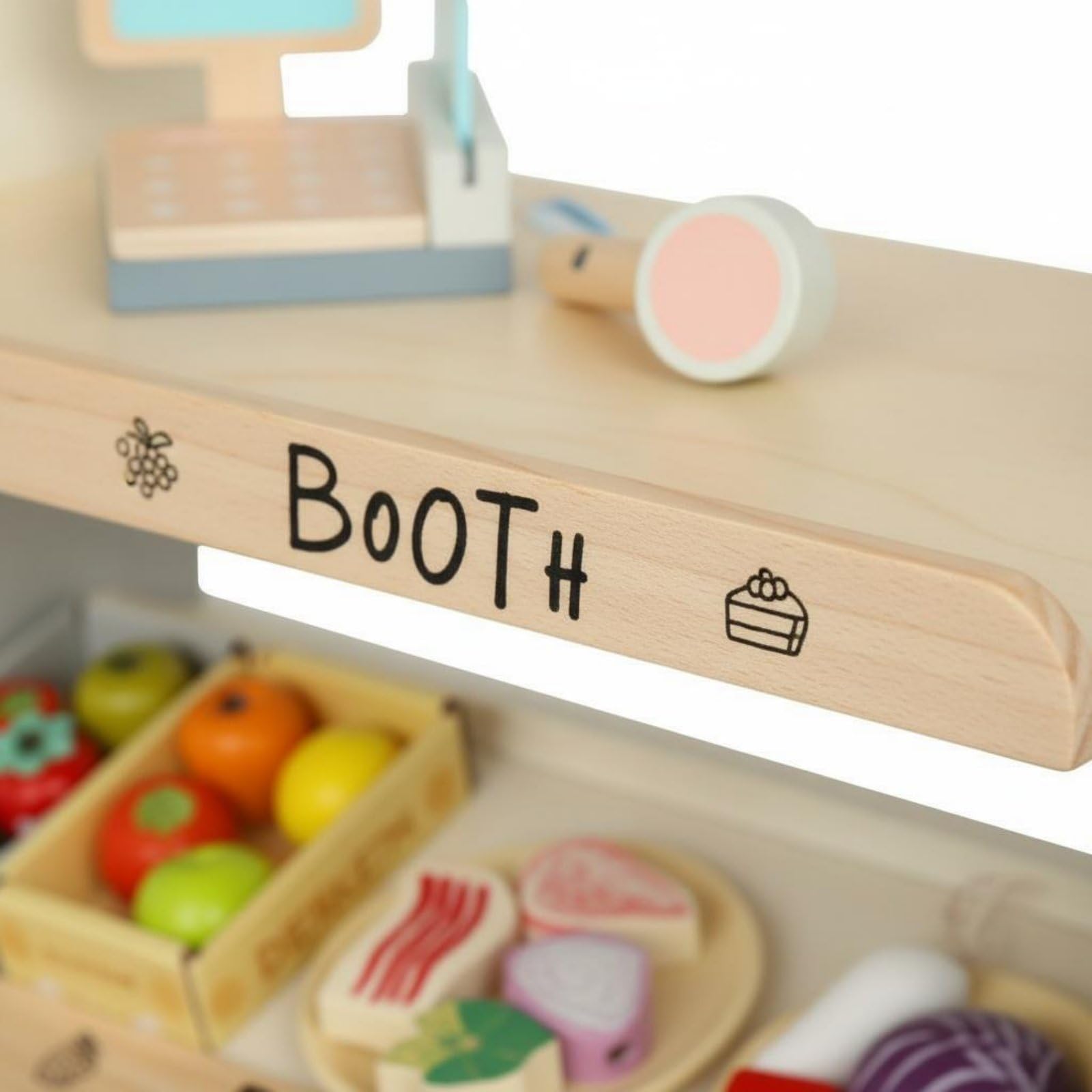 Kinder Kaufladen Holz Spielstand Rollenspielgarnitur mit Registrierkasse Und Lebensmittelzubehör Lernsituation für Kommunikative Entwicklung für Gemeinschaftsräume Kinderpartys