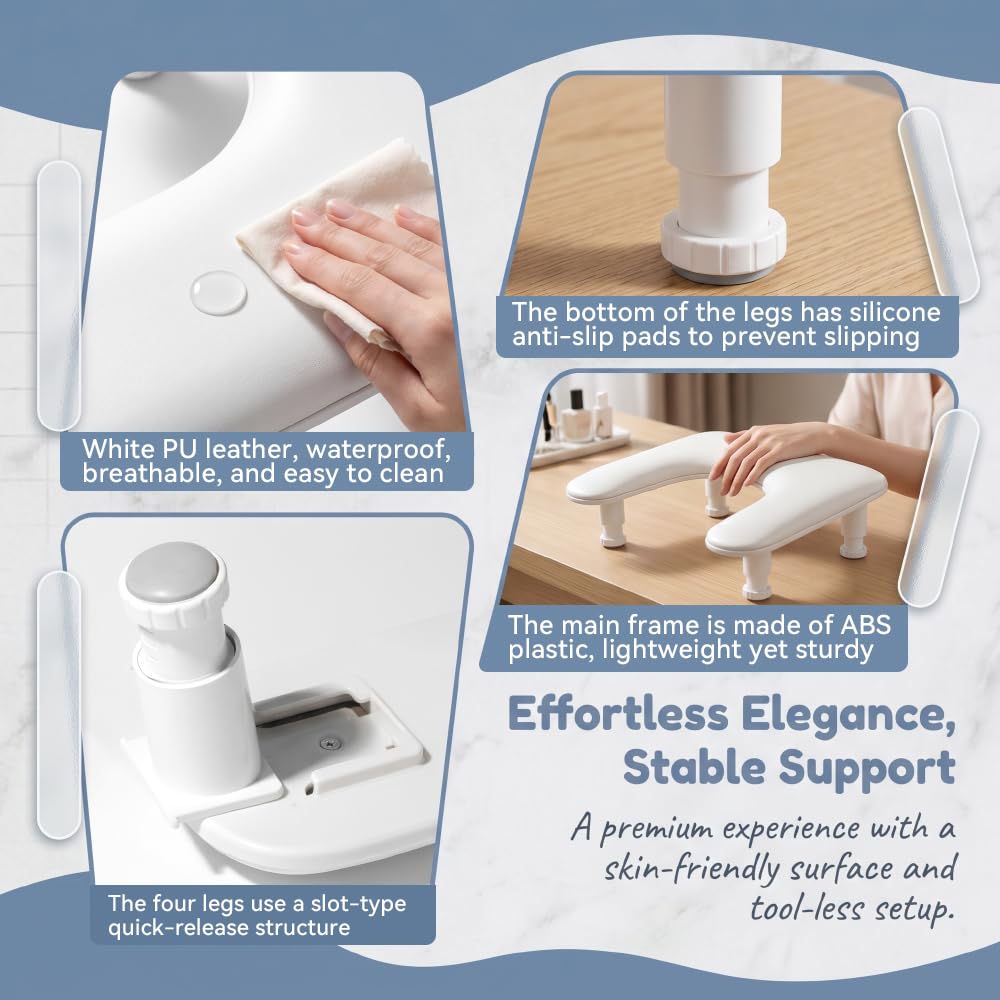 Poggiamano per Unghie, Appoggiamano per Unghie Regolabile Bracciolo per Mano a Forma di U Bracciolo per Unghie per Manicure in Pelle PU Supporto per Mano per Unghie a Forma U per Salone, Casa