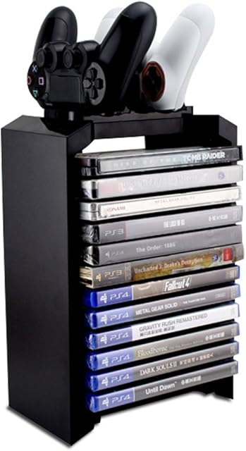 Redlution PS4 Games Charger Storage Tower, Playstation 4 Controller Dual Charging Dock Station & Multifunctional Vertical Stand for Dualshock 4
