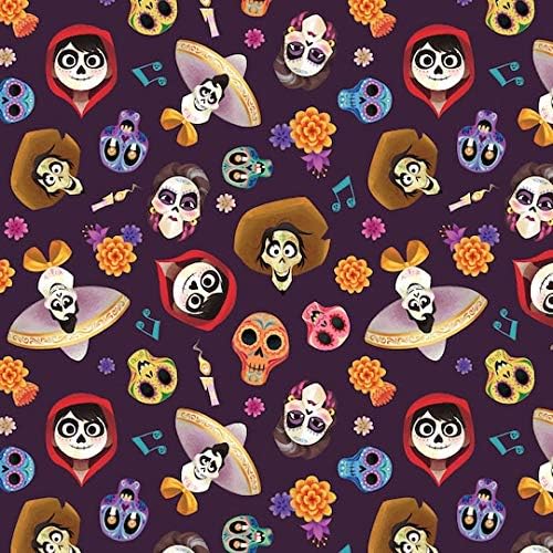 Miniatura 2 de Coco & Friends lanzado sobre tela de algodón morada de 1 yarda, con licencia oficial (ideal para acolchado, costura, proyectos de manualidades,