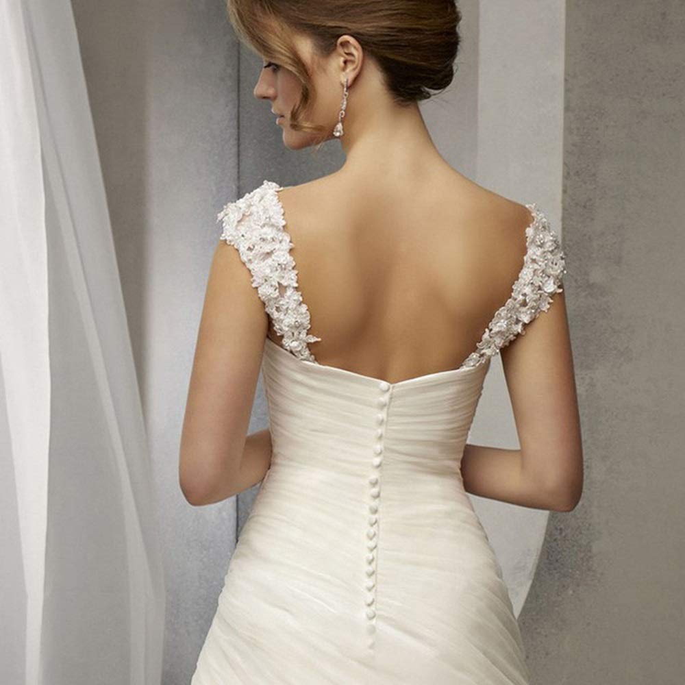 Femmes Vintage Dentelle Patchwork sans Manches Partie Longue v Cou Cocktail Soirée Robe de Mariage Dentelle, Blanc, 2