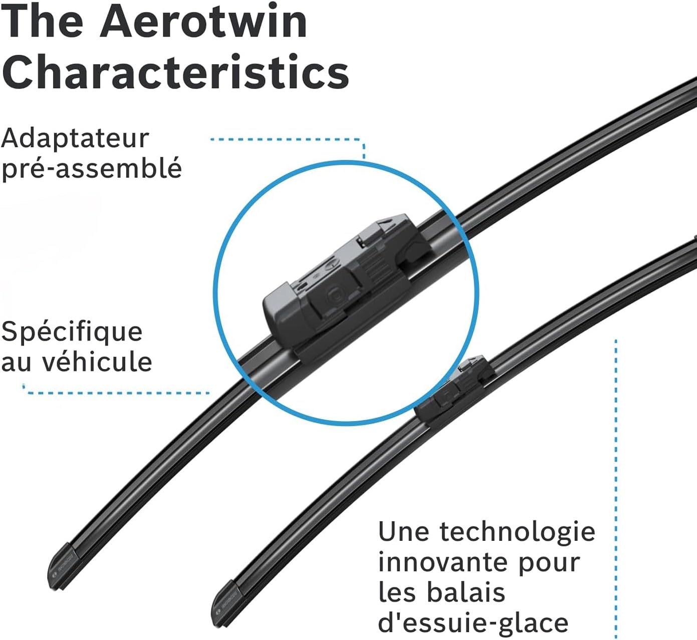 Bosch Aerotwin Aerotwin eA 187 S - Jeu de 2 Balais d'essuie-glaces de Remplacement Avant - Livrés avec Adaptateur Pré-assemblé - 600 mm / 450 mm - Boîte réduite pour moins de déchets