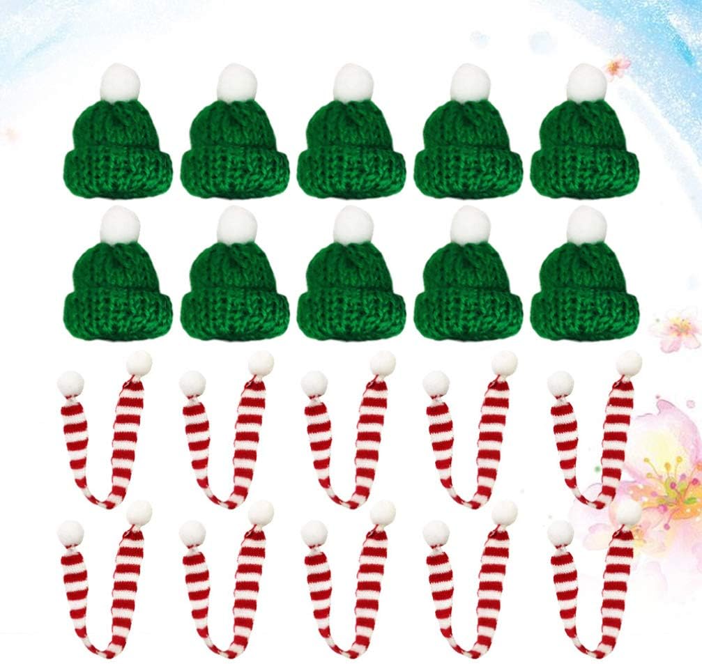 Amosfun 20pcs Christmas Mini Knit Hat Scarf Xmas Tree Ornaments Miniature DIY Hair Accessories Crafts Cute Doll Hat Jewelry Making - Image 5