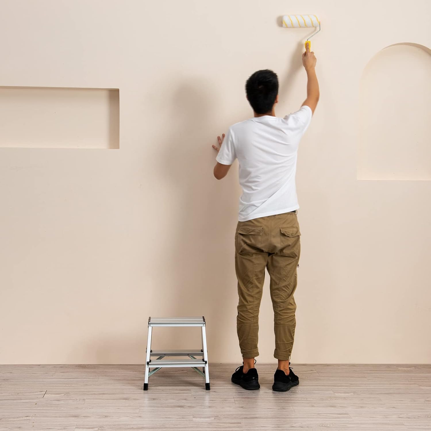 Two Step Ladder - Folding Small 2 Step Stool 330lbs with Non-Slip Feets, Aluminum Lightweight Metal Step Stool by CHEAGO, Portable Solid Handy Work Ladder for Home, Kitchen, RV, Garage