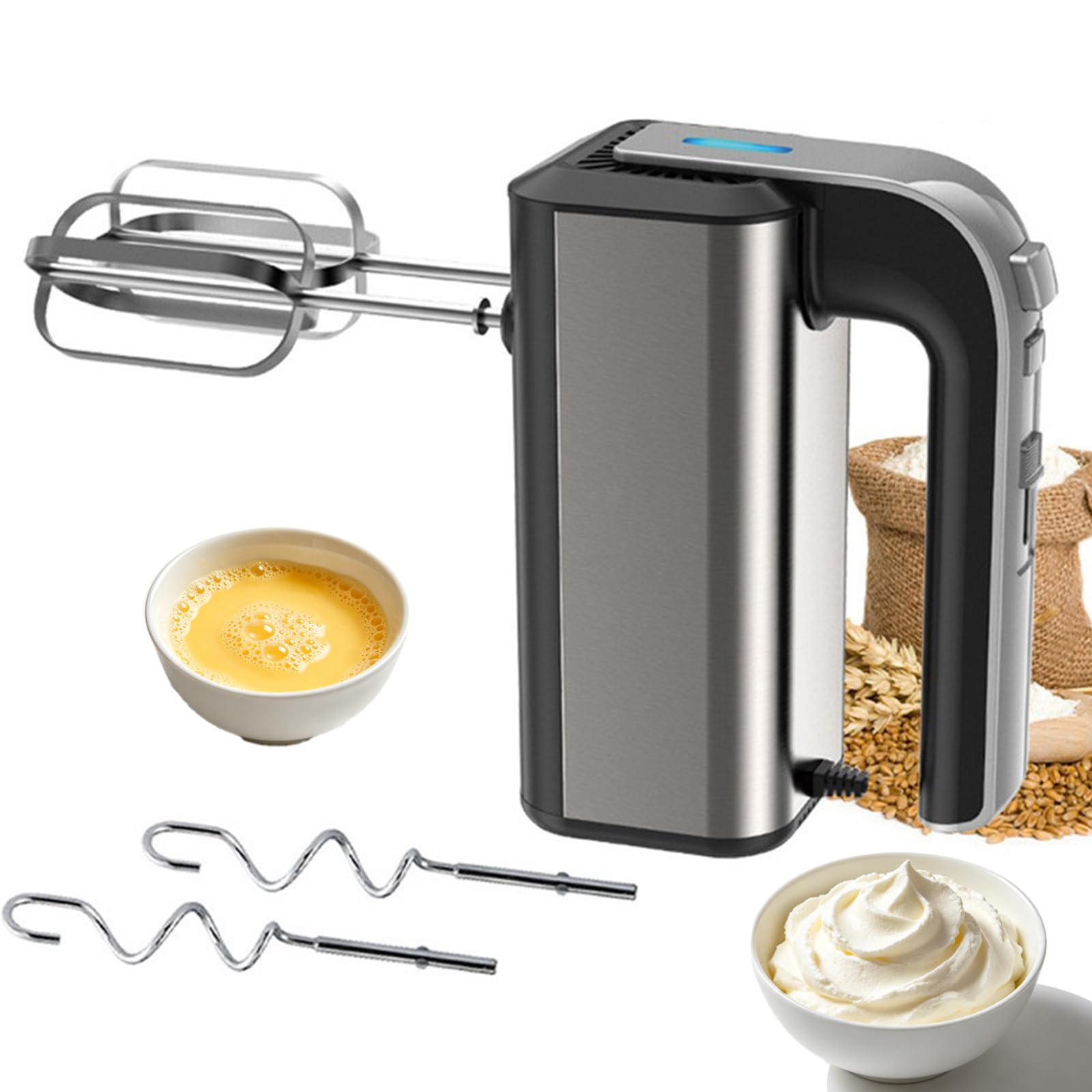 Frullatore a mano in acciaio inox da 800 W, frullatore da forno multiuso con fruste staccabili, frusta da cucina leggera per montare la panna e impastare la pasta, uso domestico per dolci