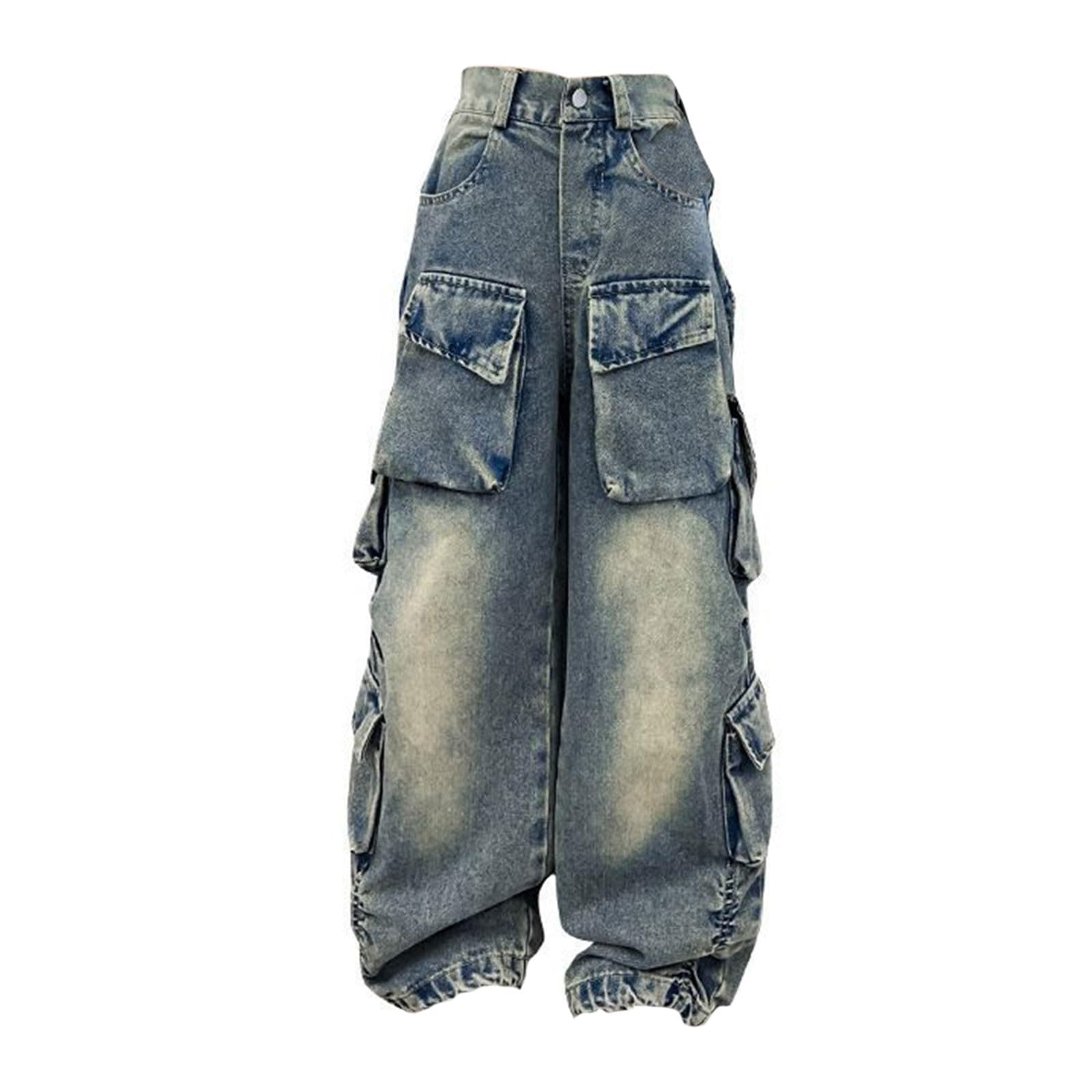 Girls Cargo Pants 2025 High Waist Baggy Wide Leg Jeans with Multi Pockets Streetwear Denim Trousers for Teens and Kids