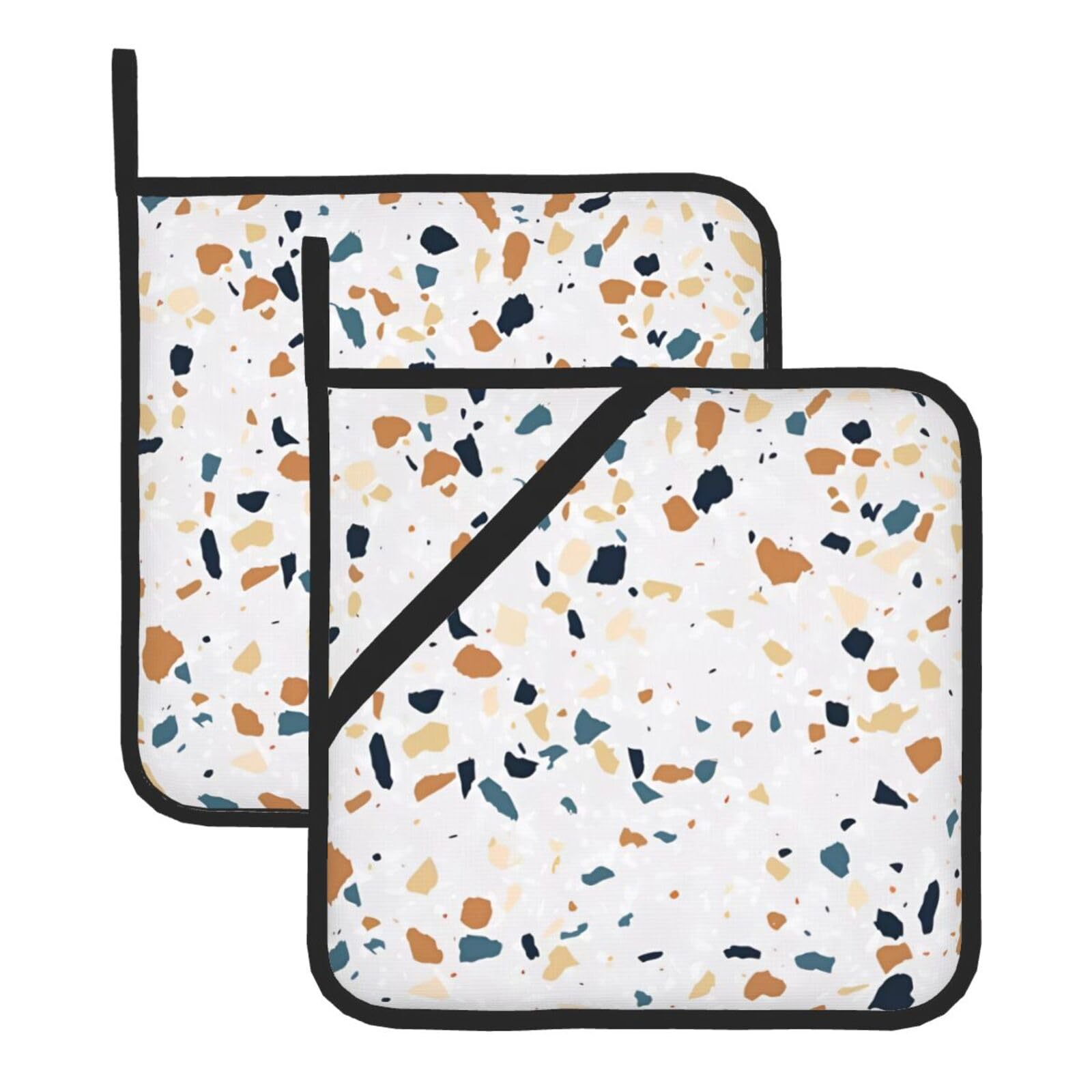 WHJSSF Terrazzo Marble Pastel Prints Square Pot Holders - Heat Resistant Kitchen Trivets 2-Pack - Waterproof Covers for Hot Dishes, Oven & Grill with Hanging Loop