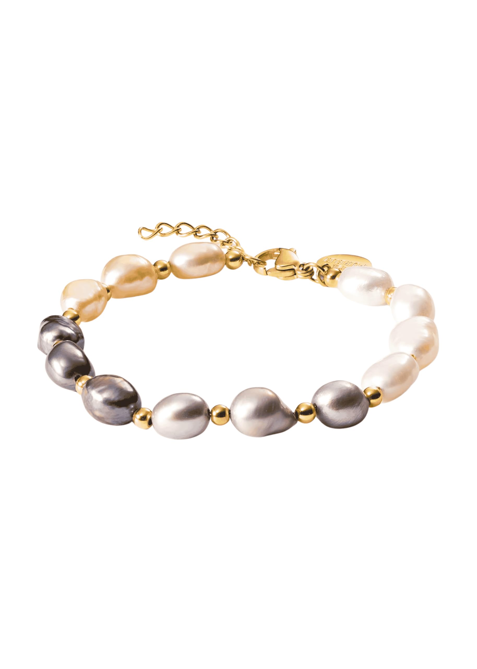 Purelei Pearly Damen Armband – verstellbares Armband mit echten Keshi-Süßwasserperlen in Weiß, Grau, Schwarz & Rosé – Edelstahl 18K vergoldet, rosévergoldet oder silber