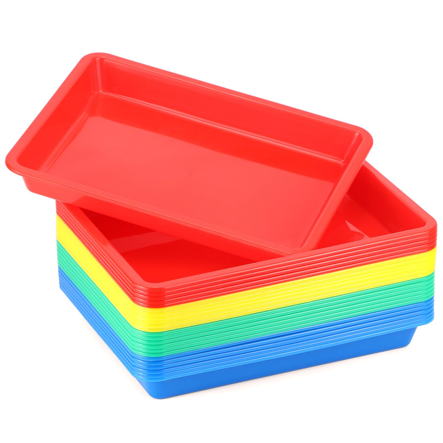 QWORK Vassoi in plastica per attività artistiche, 24 pezzi, 28 x 21 x 2,5 cm, impilabili, 4 colori disponibili