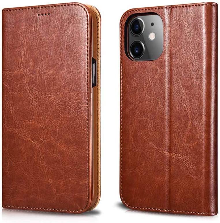 Étui de téléphone à rabat en cuir iPhone 12 Pro Max marron