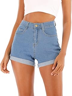 Women's Summer Casual Denim High Waisted Folded Hem Jeans Shorts for Juniors