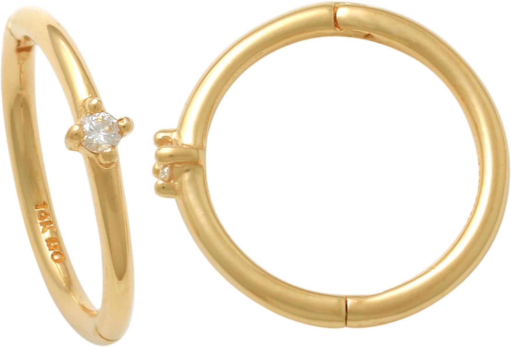 14K Real Solid Gold Diamond Hoop Earring - Cartilage Tragus Conch & Body Clicker Hoop - Adorned With Natural Diamond - Perfect Minimalist Design - Sold as a Single