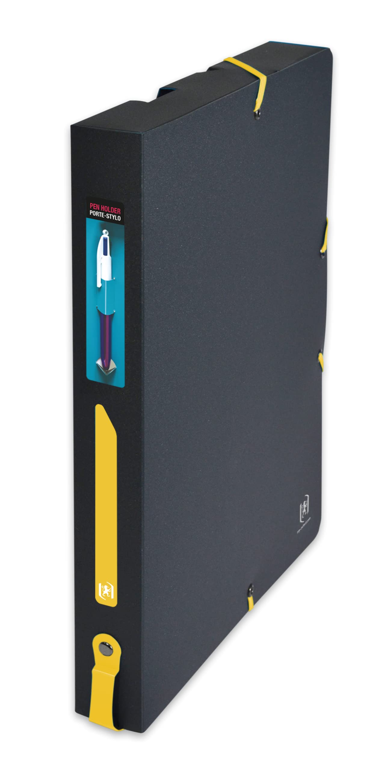 Oxford Set di 9 scatole capienza standard per studenti, 24 x 32 cm, dorso 40 mm, copertura in polipro, bicolore, nero/giallo