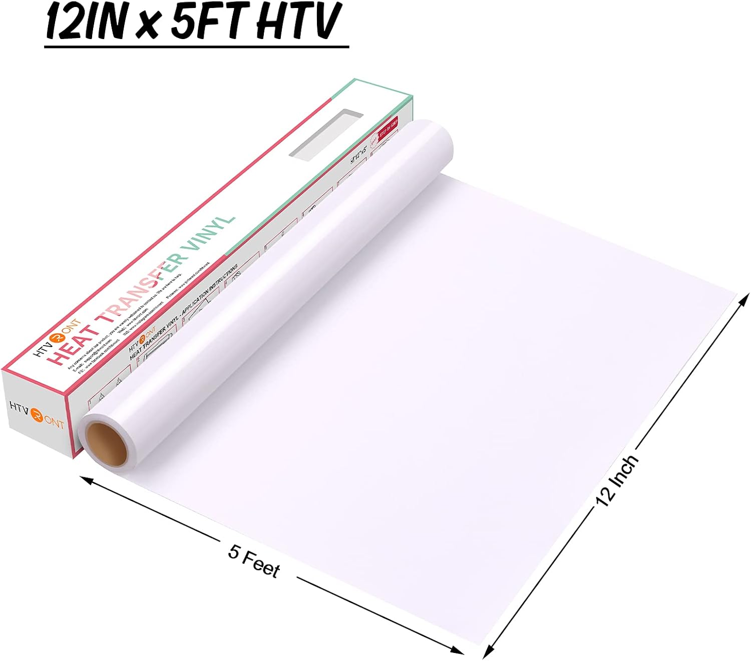 HTVRONT HTV Vinyl Rolls Heat Transfer Vinyl - 12" x 5ft White HTV Vinyl for Shirts, Iron on Vinyl for All Cutter Machine - Easy to Cut & Weed for Heat Vinyl Design (White) : Arts, Crafts & Sewing
