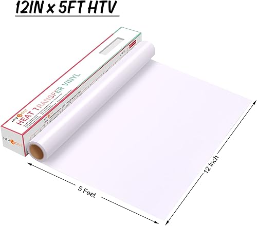 Miniatura 7 de HTVRONT Rollos de vinilo HTV de transferencia de calor, vinilo HTV blanco de 12 pulgadas x 5 pies, vinilo para camisas, vinilo para planchar para