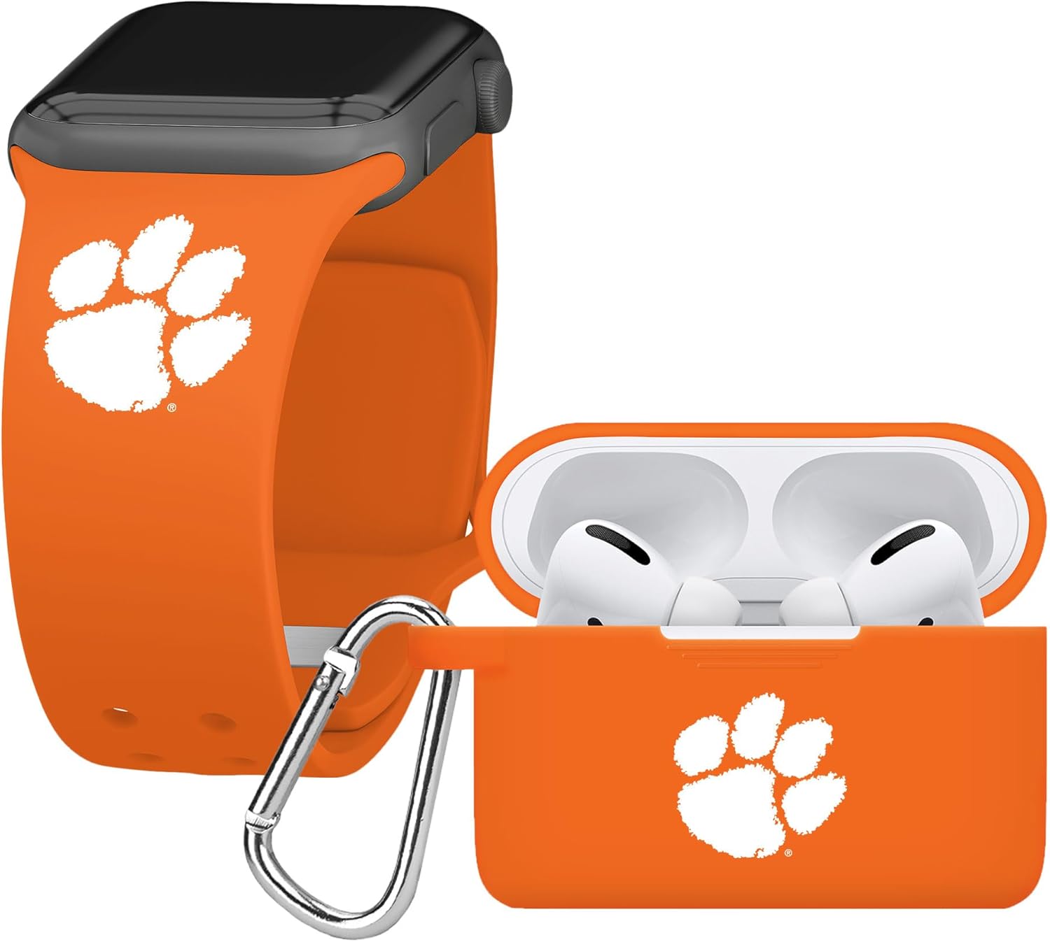AFFINITY BANDS Clemson Tigers Silicone Sport Band and Case Cover Combo Package Compatible with Apple Watch and AirPods Pro (38/40/41mm (42mm Series 11) Orange)
