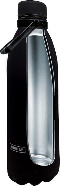 NERTHUS Fih 622 Flasque Double Paroi pour Chaud et Froid en Acier Inoxydable 1500 ML sans Bpa Bouchon Hermétique 18/8 Noir - 2