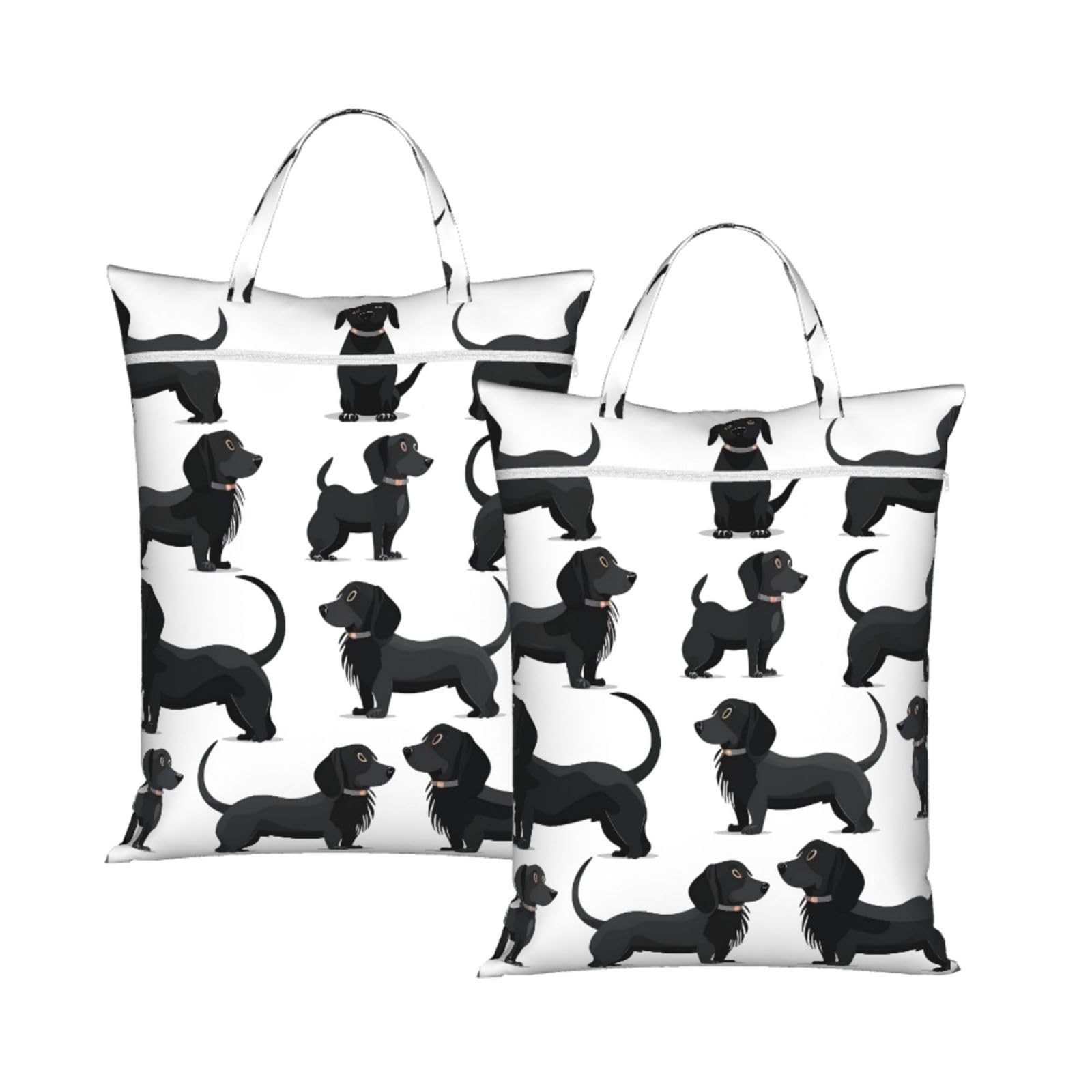 Large Travel Laundry Bags,Black Dogs Dachshund Dog Print with Handle Foldable Laundry Bag for Holidays Gym Swimming and Family Trips, 2Pcs