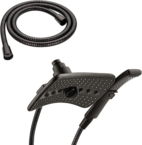 BRIGHT SHOWERS Juego de cabezal de ducha con cuatro ajustes de pulverización y manguera de ducha de mano de acero inoxidable extra larga de 69
