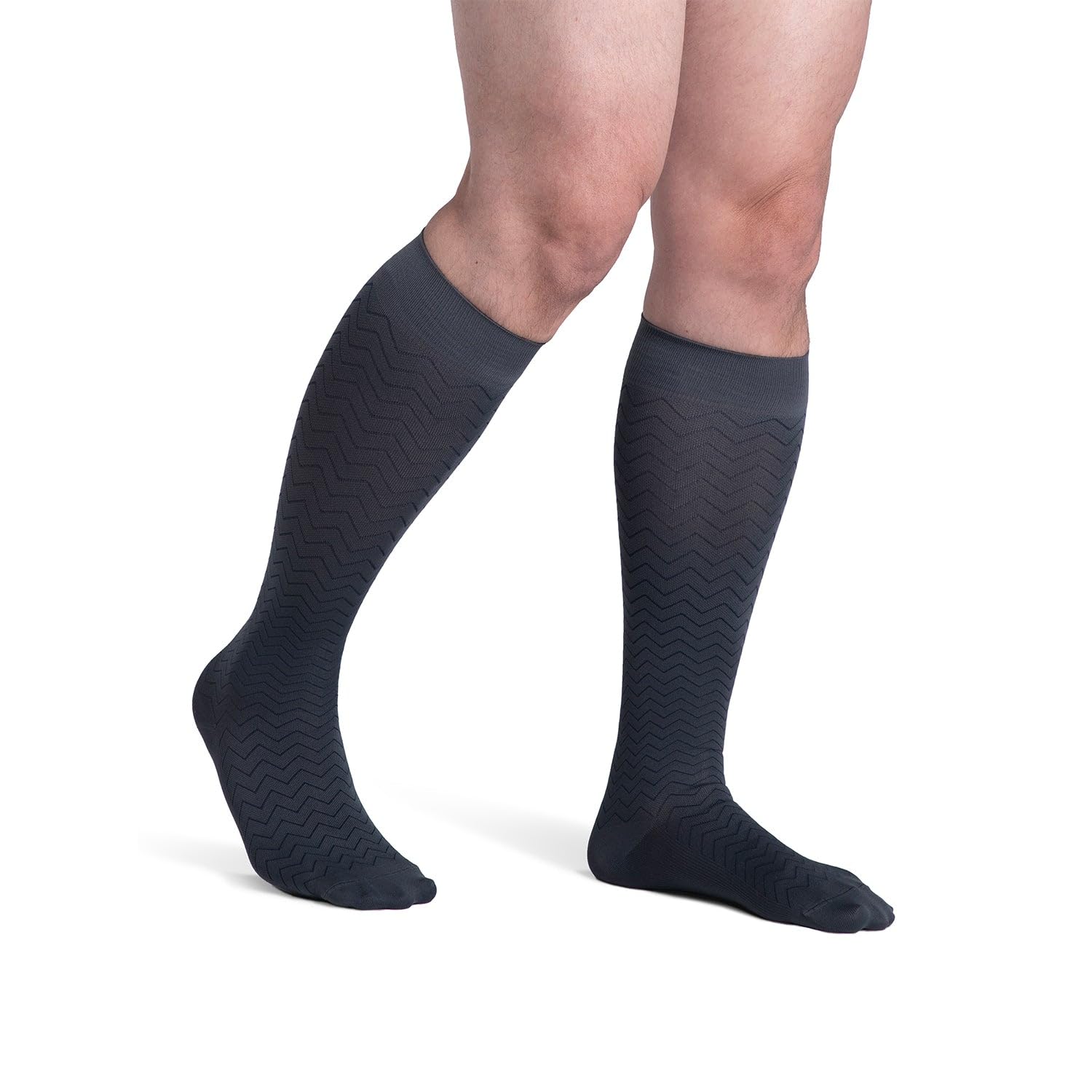 SIGVARIS Men’s Style Microfiber Patterns 830 Closed Toe Calf-High Socks 20-30mmHg - Graphite Argyle - Medium Short
