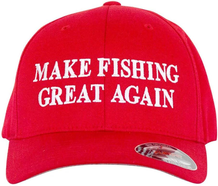 "Make Fishing Great Again Classic Fitted Premium Red Baseball Cap with Embroidered Logo (Small) | Structured | Unisex Fishing & Lifestyle Hat