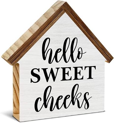 Miniatura 26 de Letrero de baño con texto en inglés "Please Seat Yourself", decoración de baño de casa rústica, bloque de madera en forma de casa para estante de