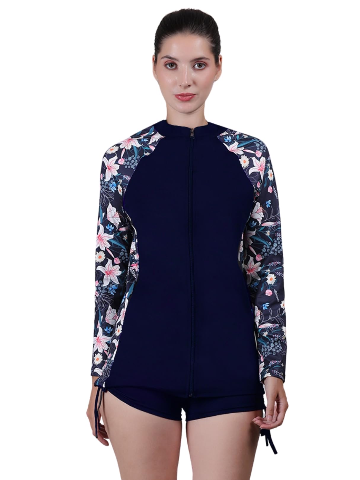 Women Long Sleeve Rash Guard Front Zipper Sun Protection Swim Shirt for Women (Swim Shirt Only)