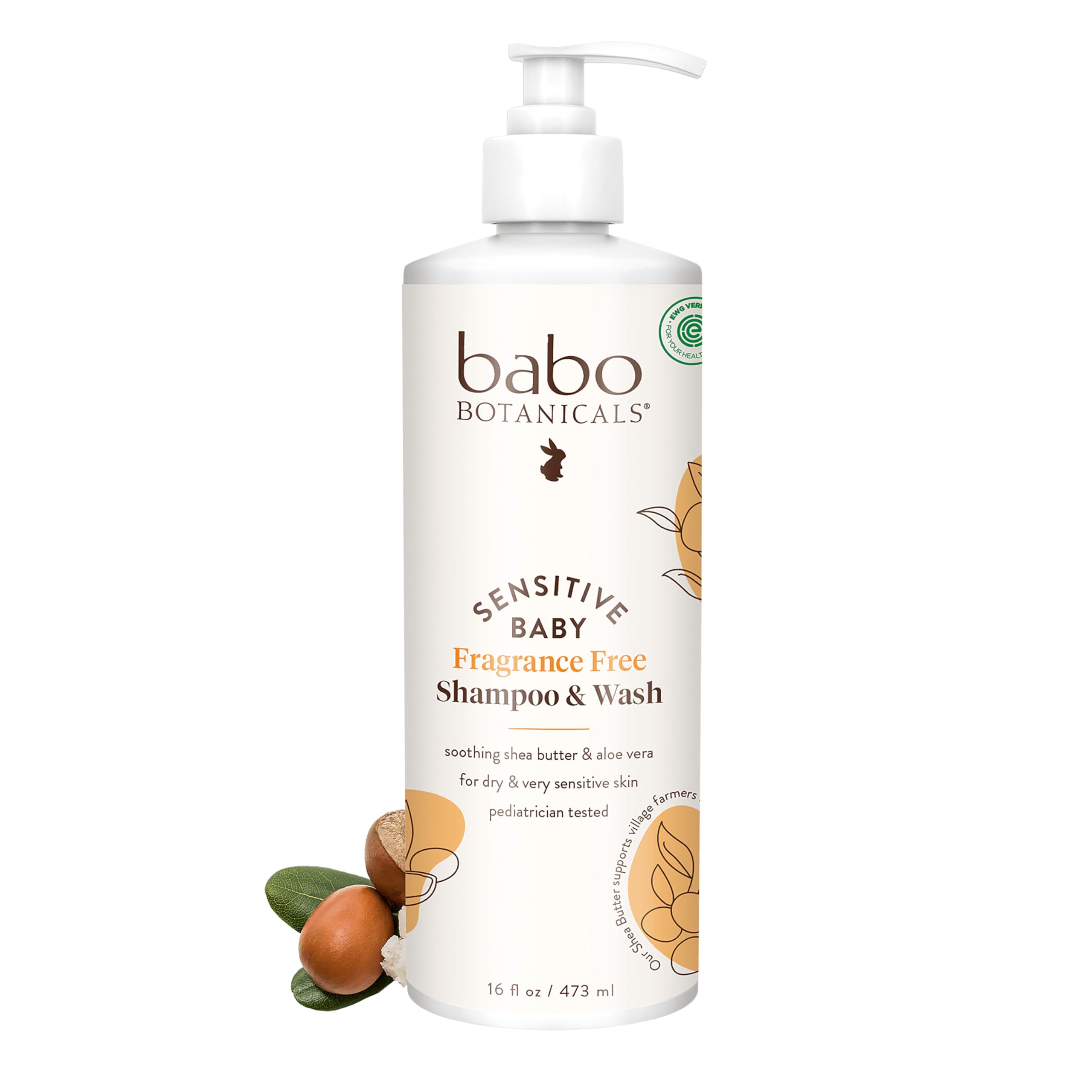 Babo Botanicals Sensitive Baby Shampoo & Wash Fragrance Free, 16 Oz