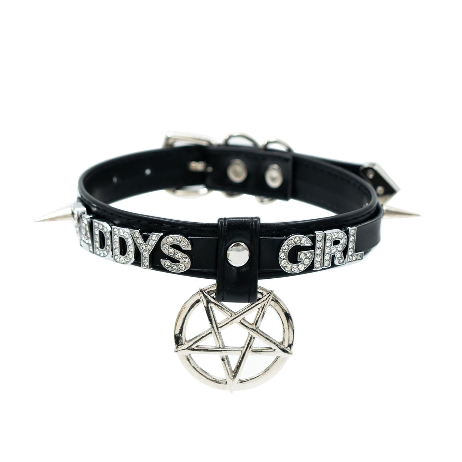 ADEMISHIA Black Pentagram Choker Collar For Women, Punk Gothic Vagen Leather Collar With Name Letters Adjustable Spiked Necklace: DADDYS GIRL
