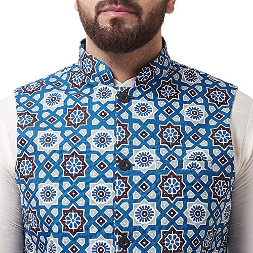 Image of SOJANYA (Since 1958, Men's Silk Blend Pink Kurta Pyjama & Printed Nehrujacket Combo