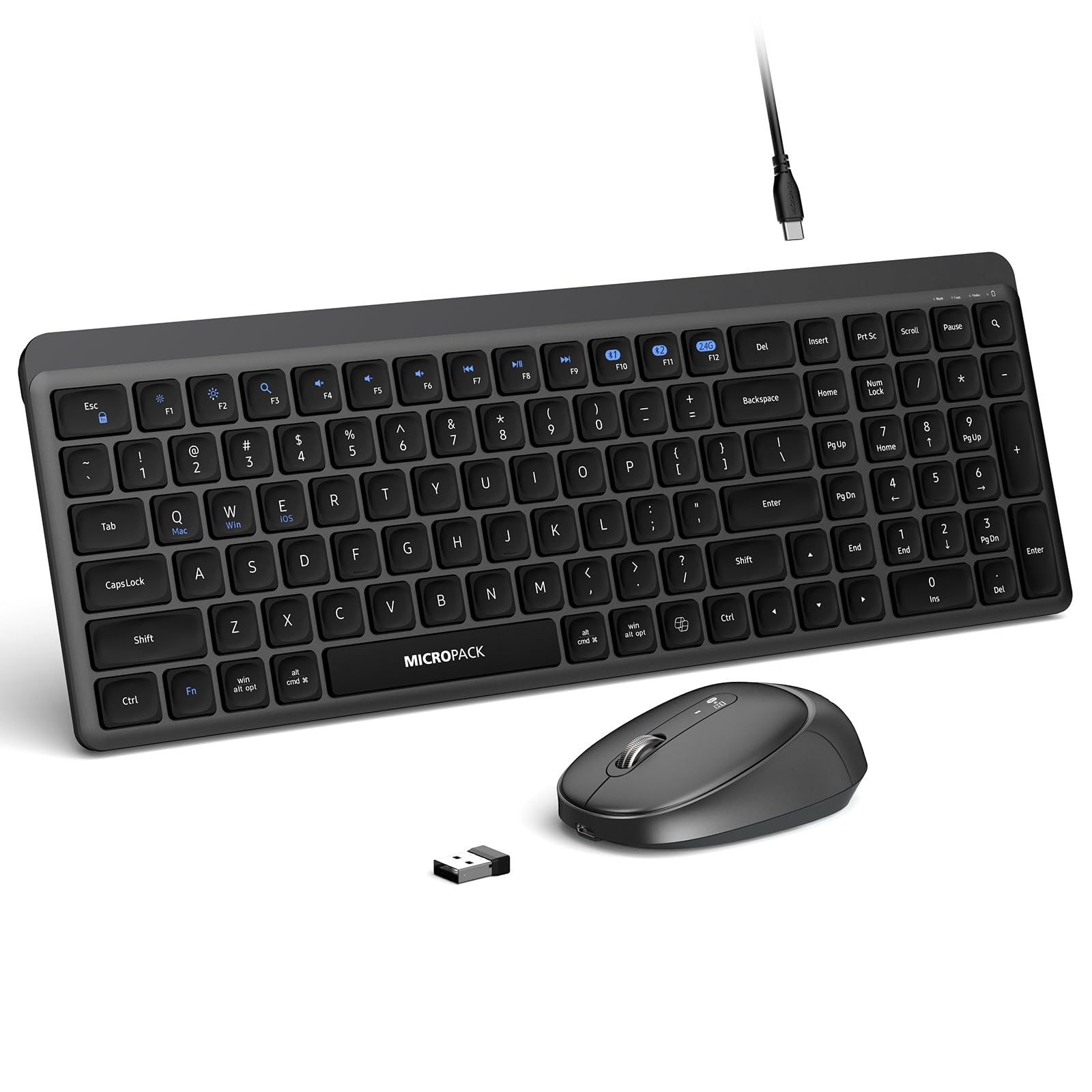 Wireless Keyboard and Mouse Combo for Desktop Mac iPad Bluetooth 2.4 Ghz Rechargeable Sil…