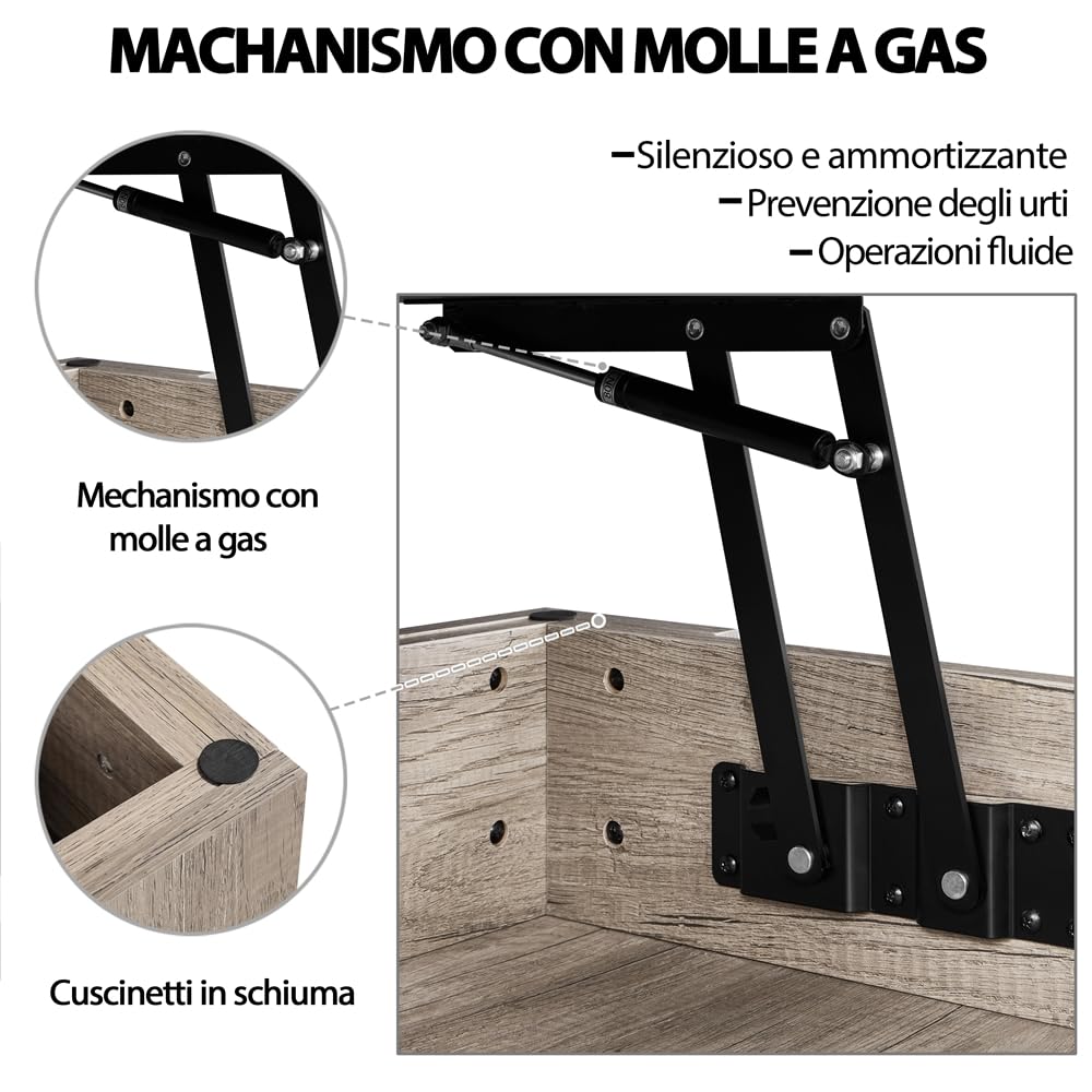 Yaheetech Tavolino da caffè Sollevabile 120 x 59 x 49,5-62,5 cm, Grigio