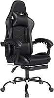 Vista 15 de Silla de escritorio para juegos para adultos, silla ergonómica para juegos con reposapiés, reposacabezas y soporte lumbar, material de cuero, altura