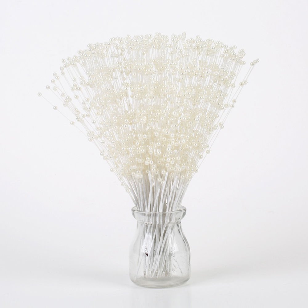 Fanpeng Ivory 100 Stems Faux Pearl Spray Beads Wire Stems Wedding Bridal Flower Bouquet Party Table Decor (Ivory)