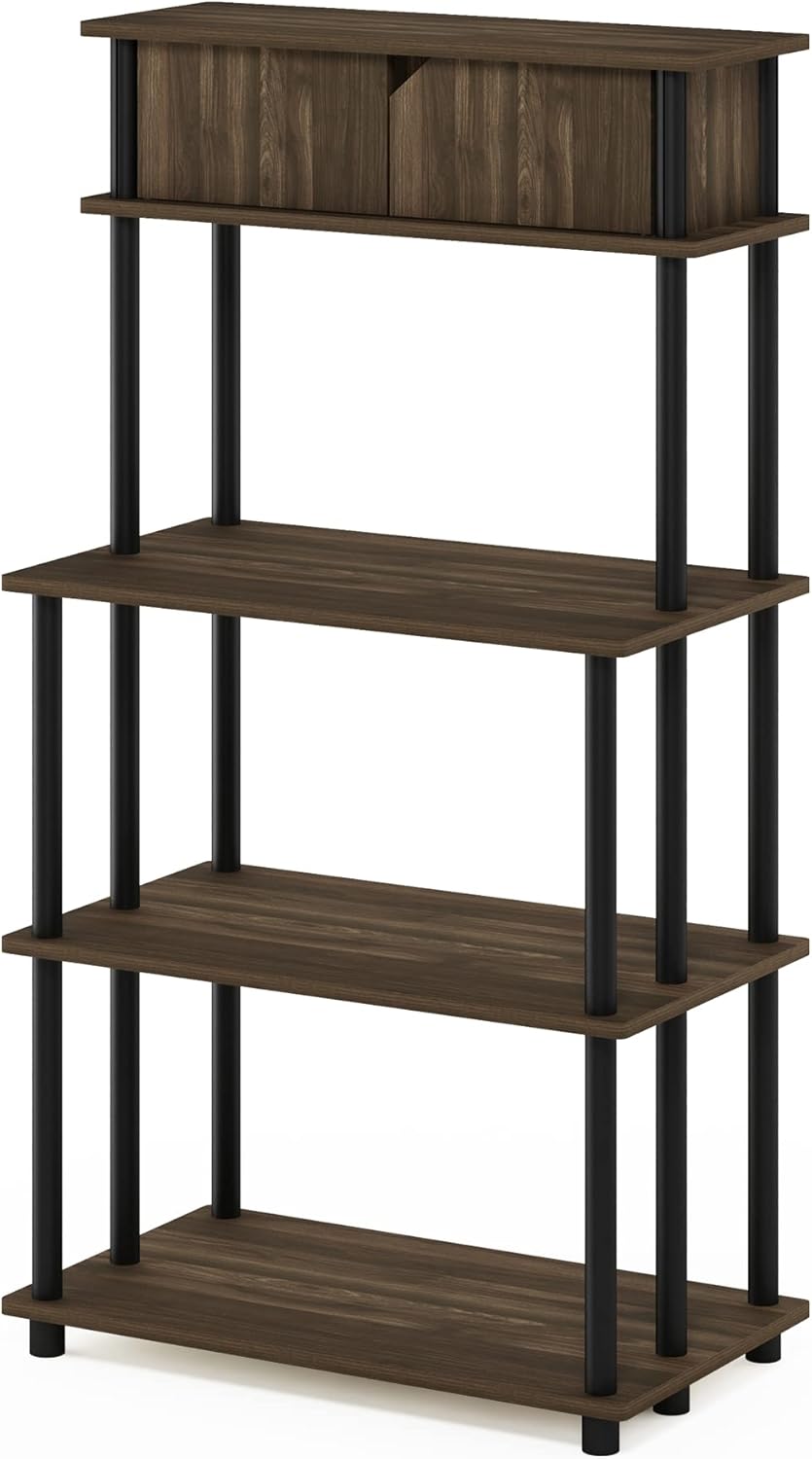 Furinno Turn-N-Tube Kitchen Storage Shelf with Top Cabinet for Kitchen, Dining Room and Home Office, Columbia Walnut/Black