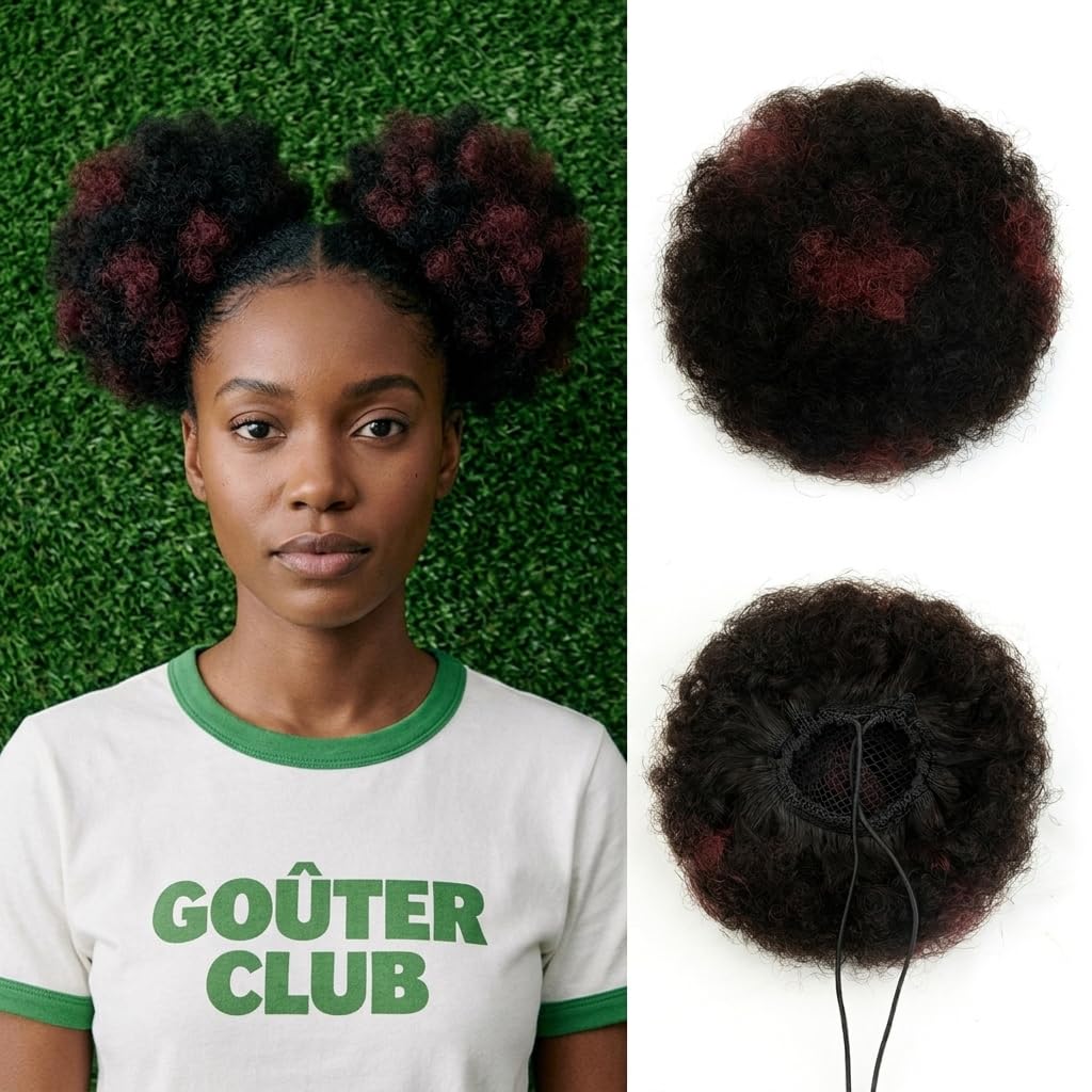 Coleta de caballo pelo humano afro puf cordón cola de caballo corto rizado pelo moño moño con clips