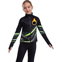 Jugaoge Kids Girls Printed Zip Up Figure Skating Jacket Warm Fleece Lined Ice Skating Practice Sweatshirts