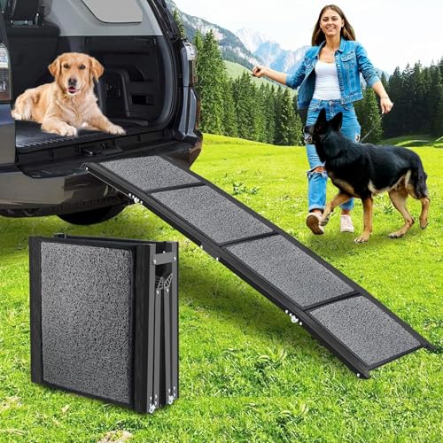 NK Rampa para Perros - Rampa Plegable, Antideslizantes, Ligera, Resistente, para Mascotas hasta 65kg, Uso Interior y Exterior, Tamaño 160 × 44 cm, Color Negro