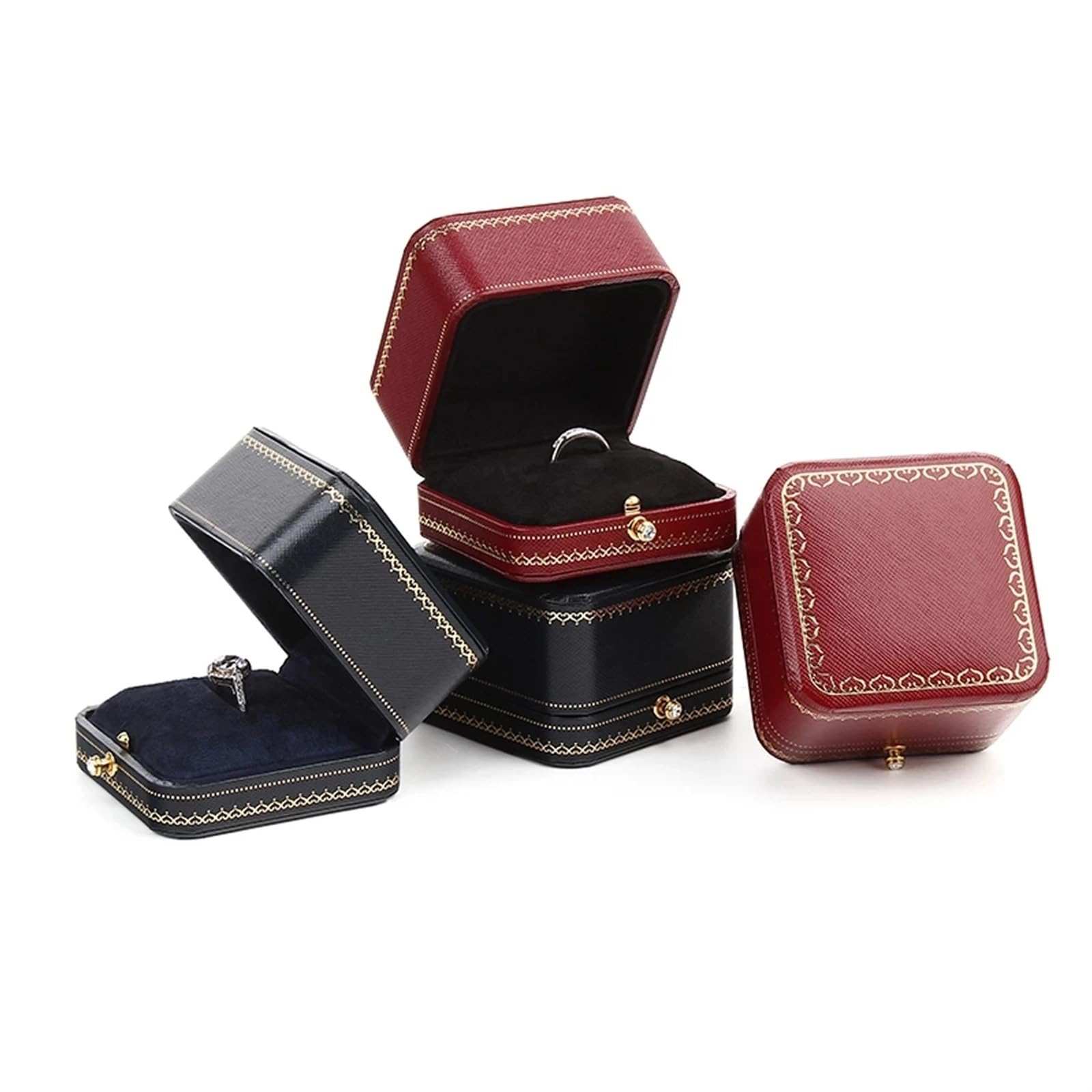 Porte Alliance Mariage Boîte à bijoux classique Double bague de mariage, étuis luxe, emballage for collier pendentif, vitrine, boîte bagues personnalisée pour la Cérémonie(2 Blue Ring)