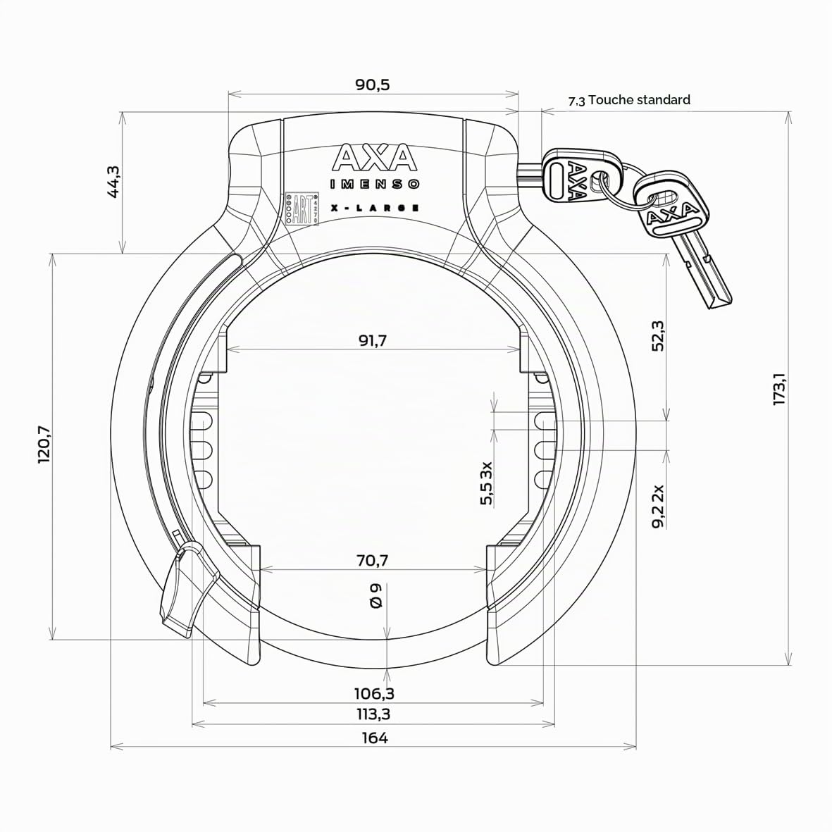 AXA Set Imenso XL Retractable + ULC 130 + Sac de Transport – Kit antivol de Cadre avec chaîne rétractable et Sac – Haute sécurité