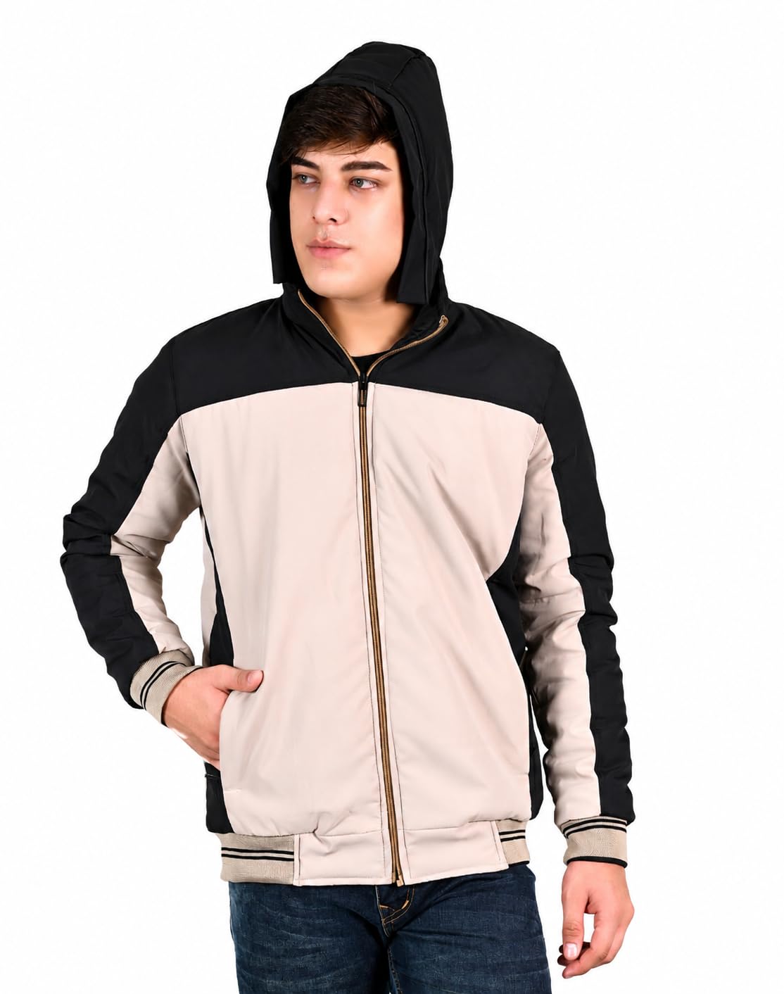 Men's Hooded Padded Winter Jacket | Color Block Design-picture-23