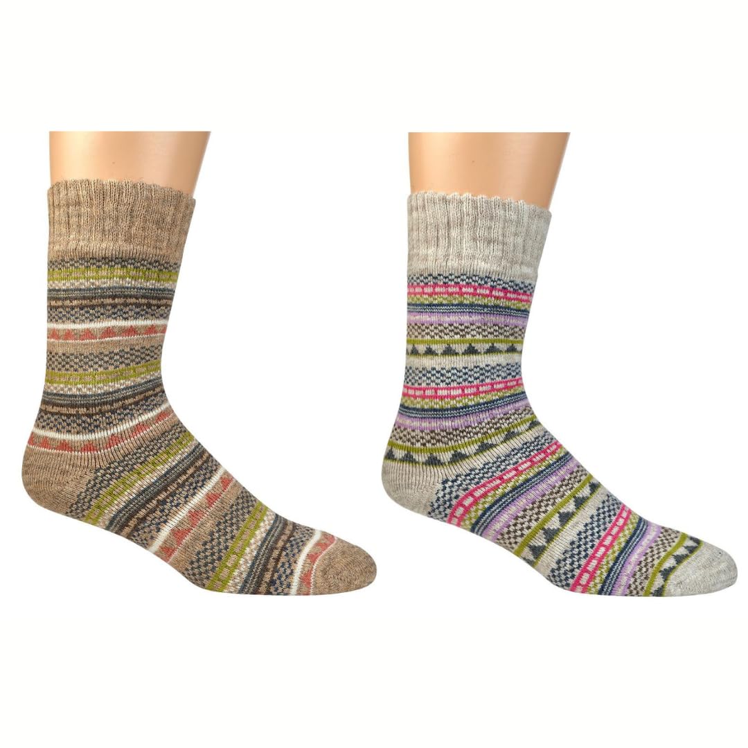 Leo Design Unisex Bundle 3 Norwegian Wool Socks With Alpaca Wool For Men & Women, Thermal Thick Knit Nordic Hygge, Cushioned Socks For Winter, 2 Pairs (2-5, )