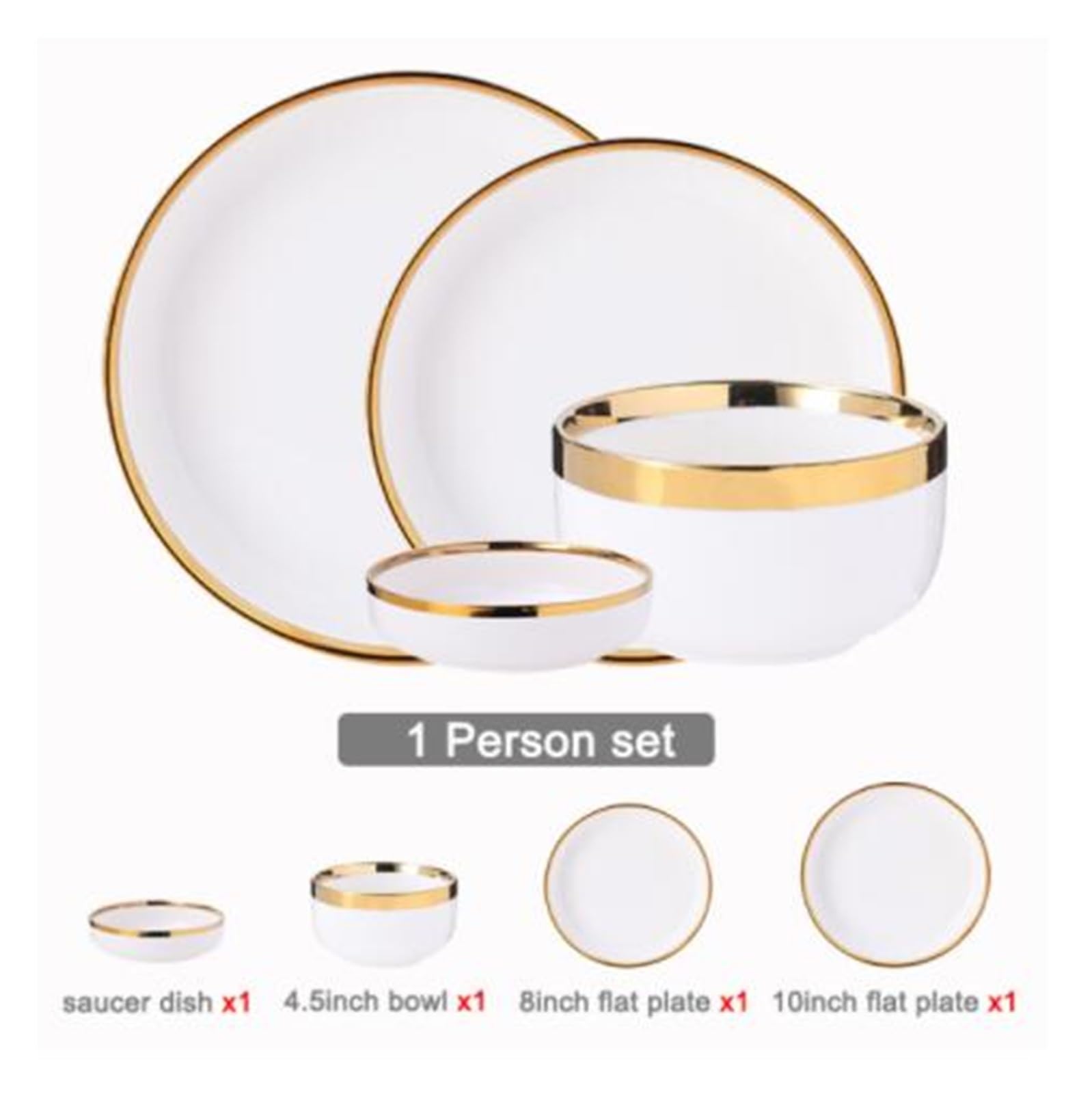 Geschirrset Gold Helle Weiße Porzellan Abendessen Sets Keramik Schüssel Teller Set Geschirr for Haushalt Hotel Für Küche und Esszimmer(Bright B1 people set)
