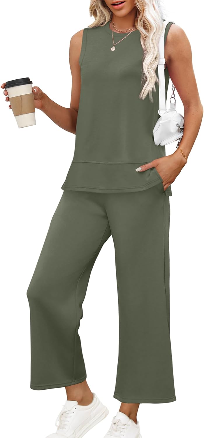 XIEERDUO Women's 2 Piece Outfits Summer Travel Tracksuit Loose Wide Leg Loungewear Comfy Lounge Sets S-3XL