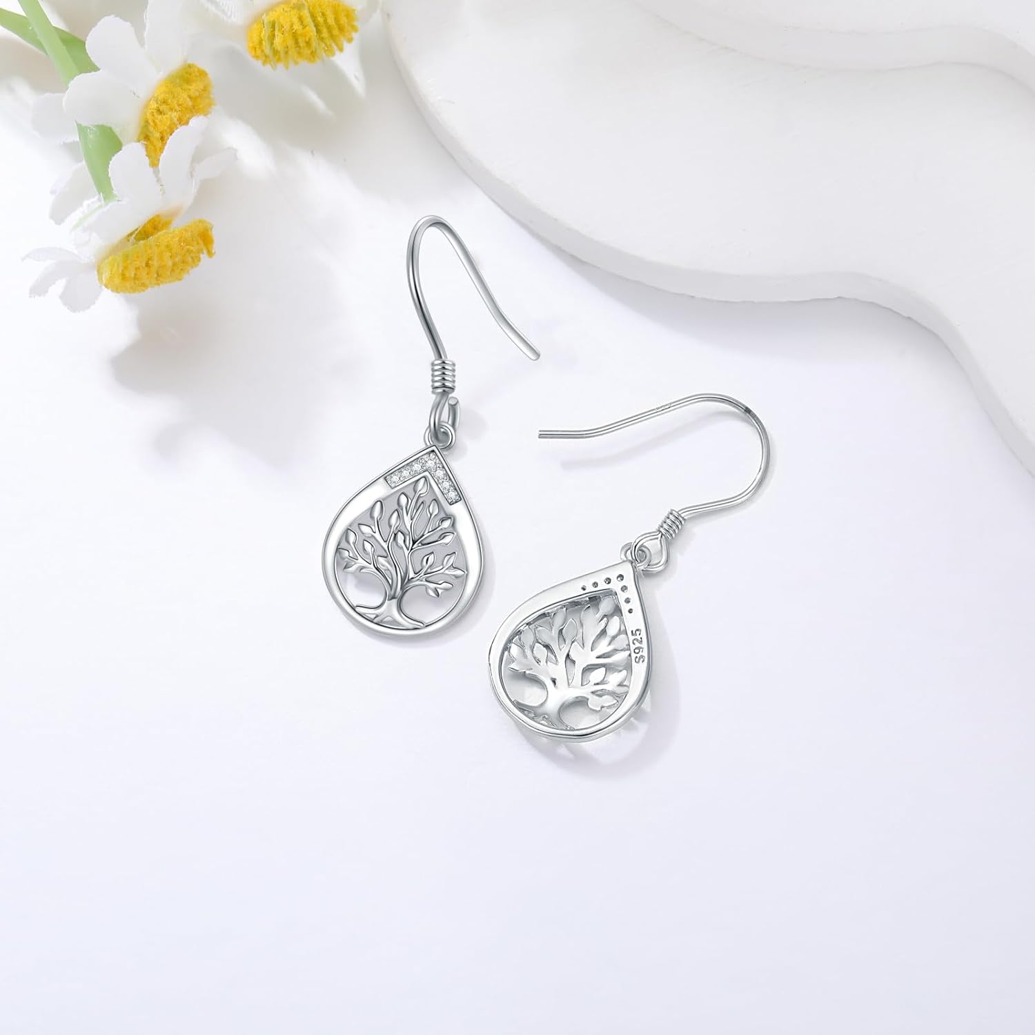 Diamond Tree of Life Earrings for Women 925 Sterling Silver Tree of Life Drop Dangle Earrings with Lab Grown Diamond Jewelry Gifts - Image 3
