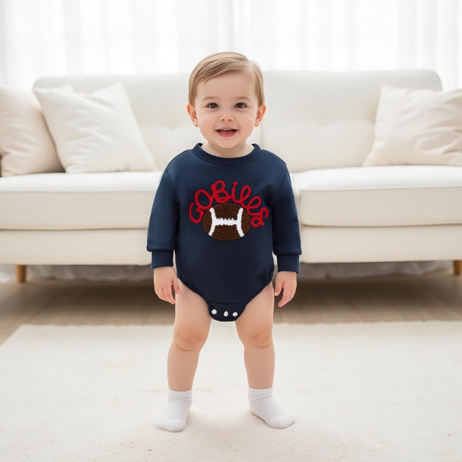 Baby Boy Girl Football Outfit Bubble Romper Long Sleeve Fall Sweatshirt