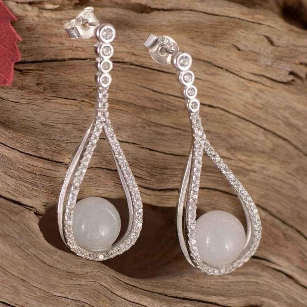 Ears925 Fashion Temperament Female White Chalcedony Drop-Shaped Ear Stud Earear Jewelry/White Chalcedony Ears