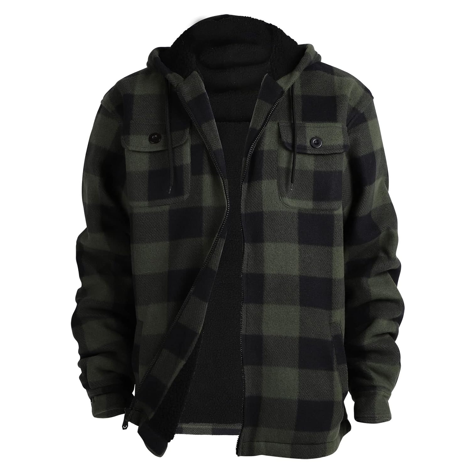 Heavy Thick Flannel Plaid Jacket Sherpa Fleece Lined Hoodies for Men Zip Up Winter Warm Coat Buffalo Zipper
