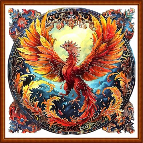 Image of Joyhoor Stamped Cross Stitch Kits for Beginners Needlepoint Kits for Adults Embroidery Kits 11CT Counted Cross Stitch Kits Printed Embroidery Pattern-Phoenix Wreath 18x18 inchs