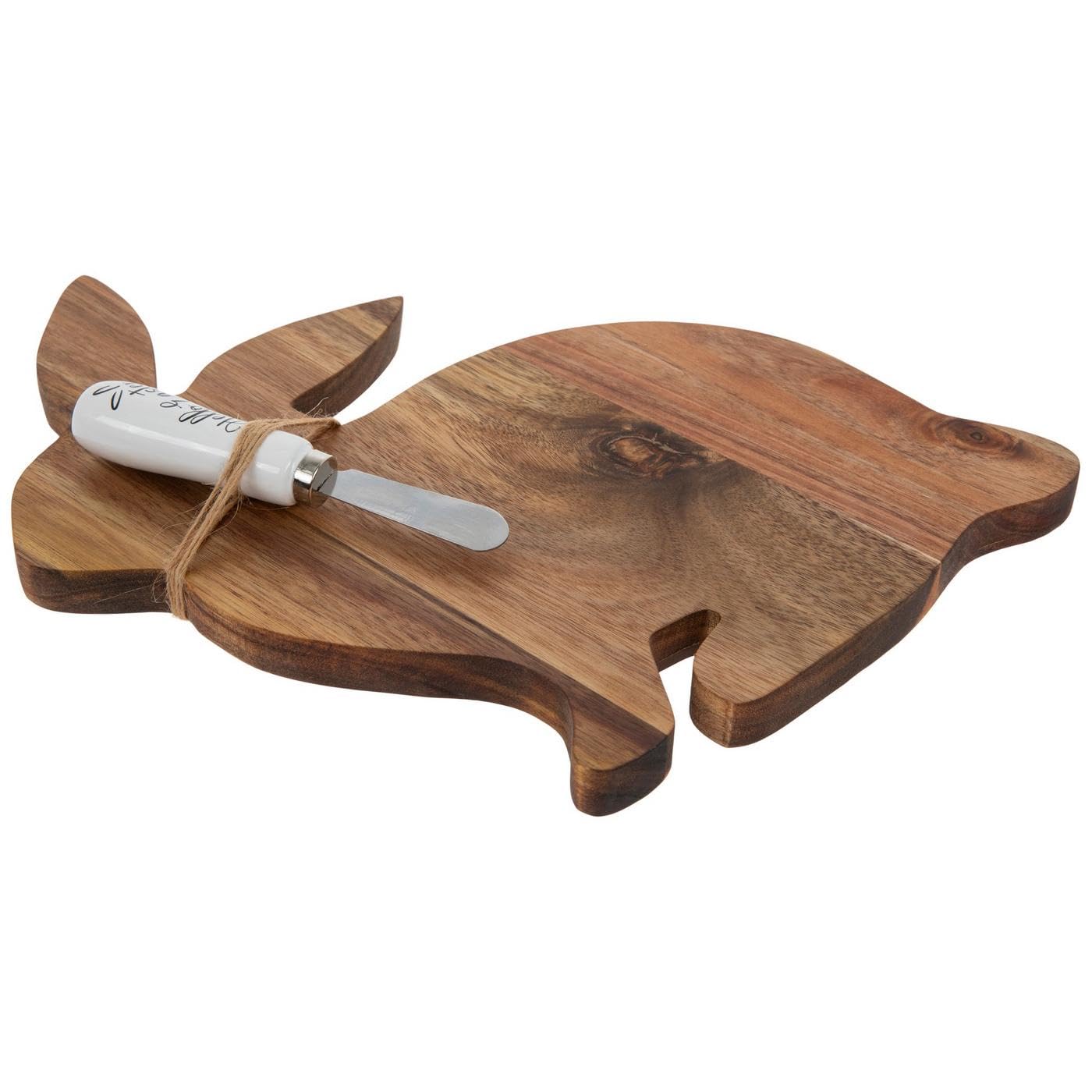 Hobby Lobby Bunny Shaped Acacia Wood Cheese Board with Ceramic Handle Knife, 12.75 x 10.5 inches, Easter
